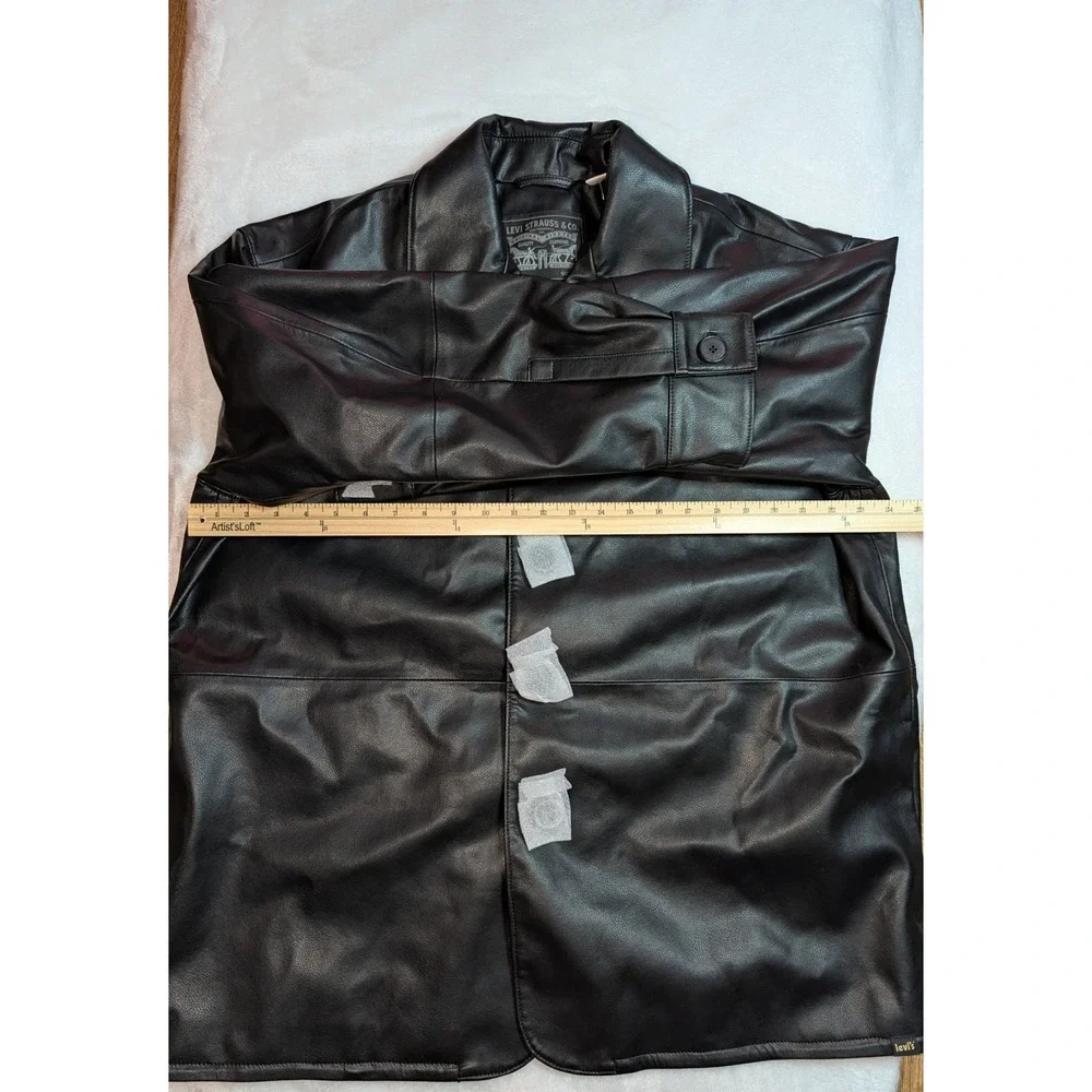 Levis Mens Recycled Leather Shirt Jacket Black Button Front A32500001 Size L NEW - Picture 8 of 13